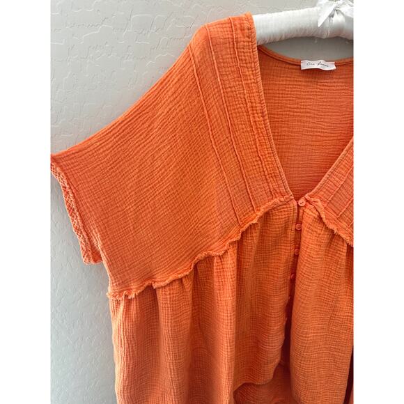 CES FEMME | Orange Textured Cotton Gauze Babydoll Top | 3XL - Picture 4 of 7